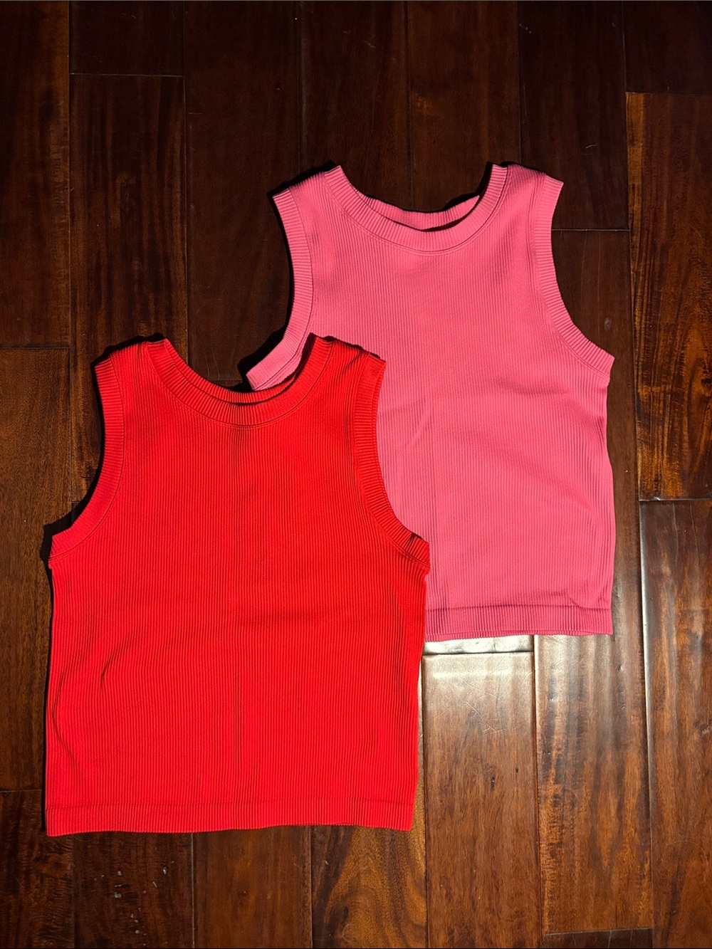 Moa Moa Red & Pink Ribbed Crop Tank Tops - Bundle of Two